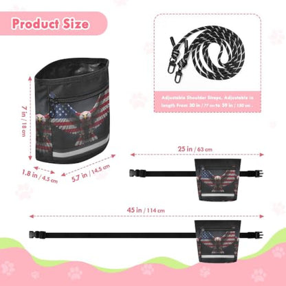 Independence Day Water-Resistant Dog Treat Pouch, 3 Ways to Wear Treat Bag with Magnetic Closure & Reflective Strip, Hands-Free for Pet Training, Walking