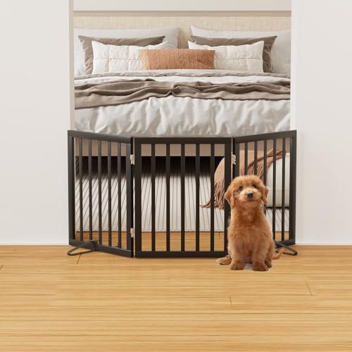 Black 18-55" Foldable Pet Gate for Stairs & Doorways, Puppy Gate Fence - color: Bamboo Dog Gate Black, size: 3 Panel - 55 inches Wide