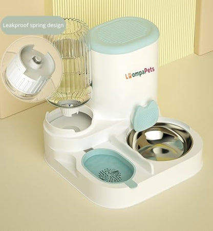 Automatic Cat Feeder and Water Dispenser, 1.1L Cat Dry Food Dispenser with Stainless Steel Bowl, 800ml Gravity Water Dispenser with Filter for Small Dog Cats Kitten Puppy