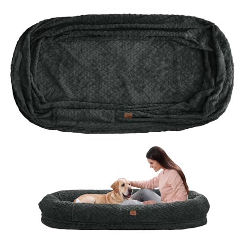 ChiXnuggle Faux Fur Washable Human Dog Bed Cover | 72*40*10,removable replace cover,soft fur,non-slip bottom,dark grey - color: Dark Grey, size: Cover (72x40x10)