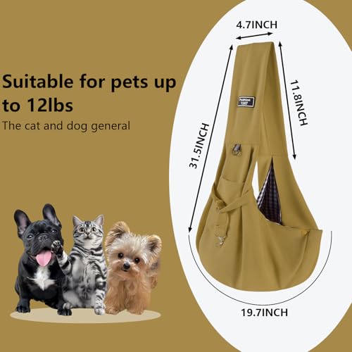 Dog Slings for Small Dogs,Soft and Breathable Waffle Fabric,Puppy Essentials,Reversible Dog Sling with Organizer Pocket,Suitable for Small Dogs and Cats,Pink,Khaki - color: khaki