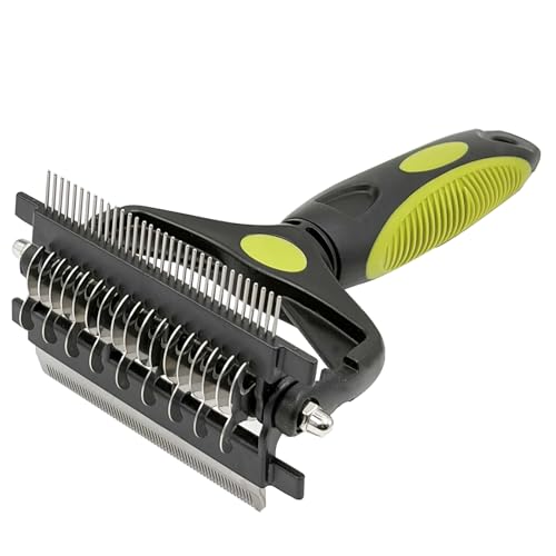 3-in-1 Pet Grooming Comb Dematting Tool - Double Sided Shedding, Dematting Undercoat Rake for Dogs and Cats, Grooming Brush with Stainless Steel Teeth, Detangler Comb for Matted Fur Removal