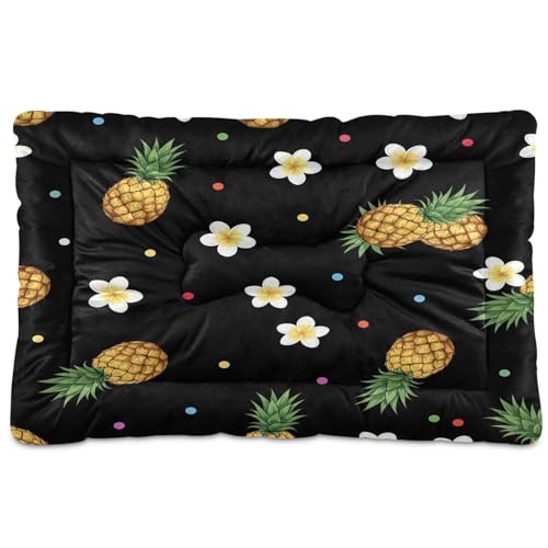 Pineapple Pattern Pet Bed Mat for Dogs and Cats, Soft Washable Crate Pad with Non-Slip Bottom, Cozy Bed Cushion for Small Medium Large Pets, 24x36 Inch - size: Medium