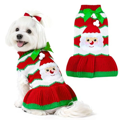 Dog Christmas Sweater Dress with Leash Hole Turtleneck Xmas Girl Dog Clothes Soft Pet Dogs Outfits Warm Fall Winter Puppy Knitted Pullover for Small Medium Dogs Cats（Red Santa,X-Large - color: Red Santa, size: X-Large