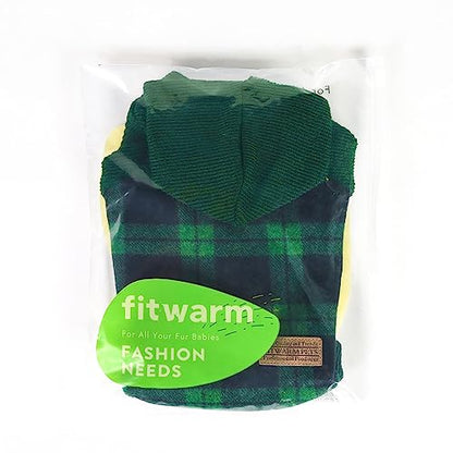 Fitwarm Tartan Plaid Dog Hoodie, Knitted Dog Clothes for Small Dogs Boy, Pet Sweater with Hood, Cat Winter Outfit, Green, XS - color: Green, size: X-Small