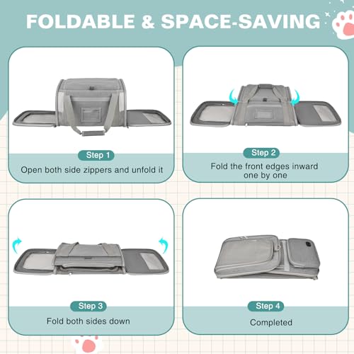 Soft Cat Carrier for Pets Up to 20 Lbs, Collapsible Cat Carrier Bag with Privacy Curtains, Airline Approved Small Pet Carrier for Small Medium Cats Dogs Puppy, Washable Soft Pet Travel Bag Dog Carrier - color: Gray