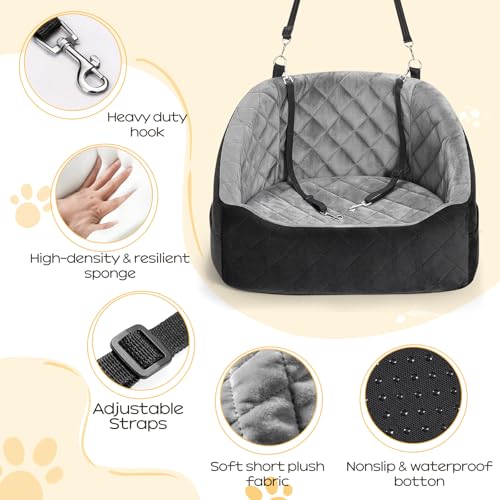 Dog Car Seat for Small Dogs Up to 30 Lbs, Pet Travel Safety Bed for Puppy Cat, Fits in Front/Back Seat, Anti Slip Base, Fully Detachable Washable with 2 Safety Tether(Grey-Black) - color: Grey-Black