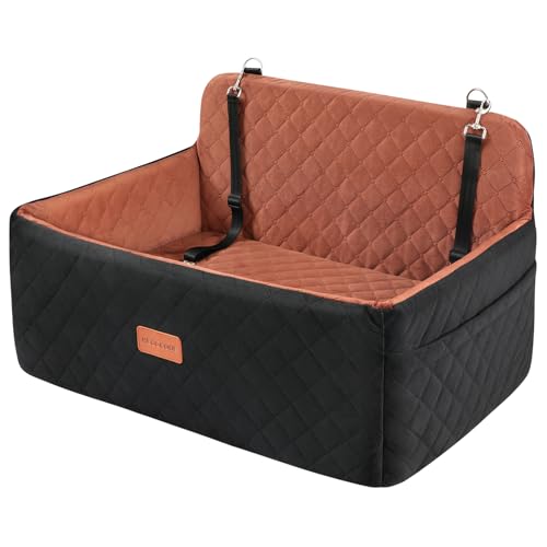 HEGGCOOE Dog Car Seat for Medium/Large Dogs, Pet Booster Seat for Under 55 lbs or 2 Small Dogs, Detachable & Washable Dog Car Bed for Backseat with 2 Safety Leashes(Black/Brown) - color: Black/Brown