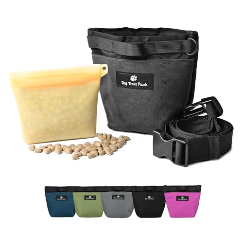 Dog Treat Pouch for Training,2 Cup Capacity with Silicone Liner for Dry or Wet Food,Fanny Pack for Dog Walking and Puppy Rewards,Hands-Free Adjustable Waist Carry Bag (Black) - color: Black