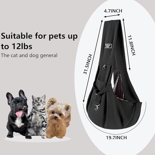 Dog Slings for Small Dogs,Soft and Breathable Waffle Fabric,Puppy Essentials,Reversible Dog Sling with Organizer Pocket,Suitable for Small Dogs and Cats,Black - color: black