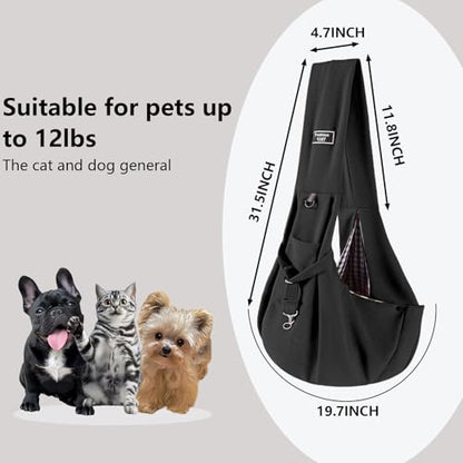 Dog Slings for Small Dogs,Soft and Breathable Waffle Fabric,Puppy Essentials,Reversible Dog Sling with Organizer Pocket,Suitable for Small Dogs and Cats,Black - color: black