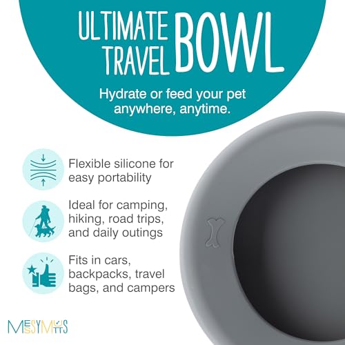 Messy Mutts Silicone Non-Spill Bowl | Dog or Cat Travel Necessity | Splash Less Food/Water Bowl for Pets | Slobber Stopper Water Bowl | 5.25 Cups (Cool Grey) - color: Grey