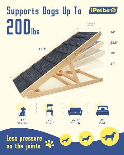 Large Dog Ramp for Bed & Couch - Joint-Friendly Pet Ramp, Extra Wide, Anti-Slip, Adjustable, Stable, Up to 200 lbs - size: Large