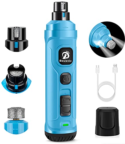 BOUSNIC Dog Nail Grinder with 2 LED Light - Super Quiet Pet Nail Grinder Powerful 2-Speed Electric Dog Nail Trimmer File Toenail Grinder for Puppy Small Medium Large Breed Dogs & Cats (Blue) - color: Blue