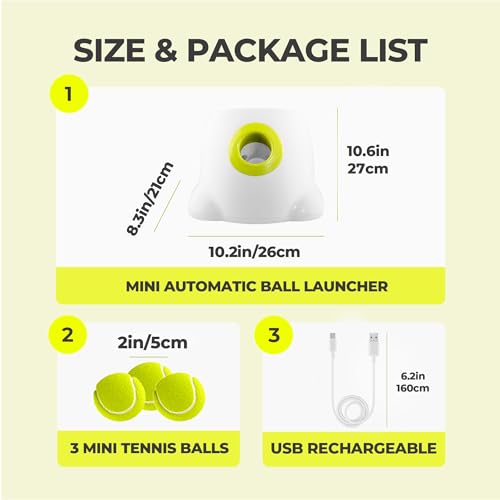 AFP Automatic Ball Launcher Dog Ball Thrower Machine Interactive Hyper Fetching Toy for Large Dogs, 3 Tennis Balls Included, Max Version - size: Mini Size
