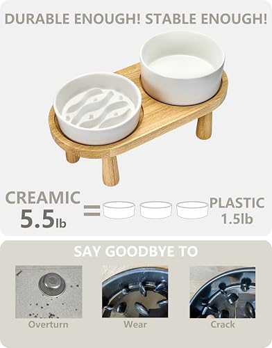 Ceramic Slow Feeder and Water Bowl Set for Small Dogs, 0.6 Cups Dog Slow Feeder(14oz) and 30oz Water Bowl Set, 6in, White - color: White, size: 6-Inch