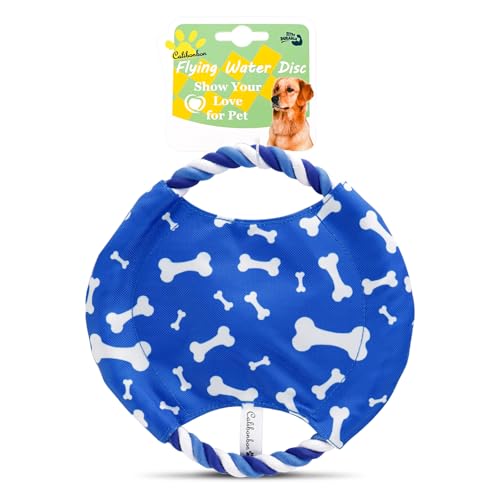 Dog Rope Flying Disc Toy with Squeaker | Durable Canvas Center & Braided Cotton Rope Ring | 2-in-1 Fetch & Tug Interactive Toy for Small & Medium Dogs | 9 Inch