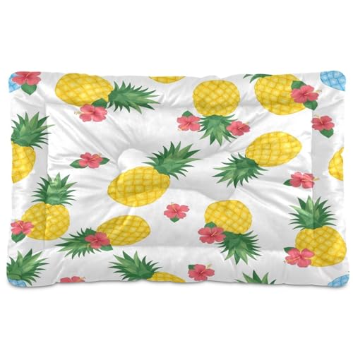 Pineapple Pattern Pet Bed Mat for Dogs and Cats, Soft Washable Crate Pad with Non-Slip Bottom, Cozy Bed Cushion for Small Medium Large Pets, 18x24 Inch - size: Small