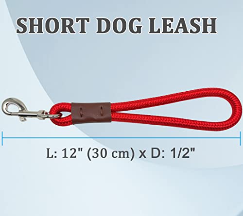Short 12 Inch Dog Leash, 1/2" Nylon Rope Traffic Handle Lead | Strong Dog Tab Training Leash for Medium/Large/Ex-Large Dogs Outdoor Walking ( Red ) - color: Red