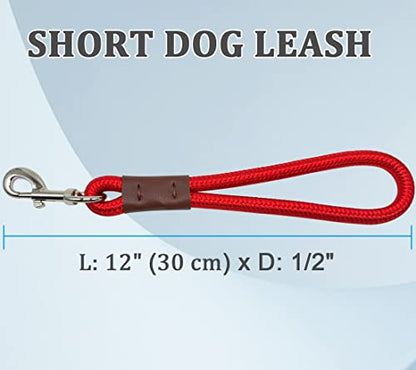Short 12 Inch Dog Leash, 1/2" Nylon Rope Traffic Handle Lead | Strong Dog Tab Training Leash for Medium/Large/Ex-Large Dogs Outdoor Walking ( Red ) - color: Red