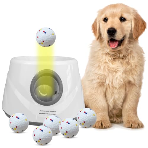 Automatic Ball Launcher for Dogs with 6 ETPU Balls, White, Adjustable Distance 20-45ft, USB Rechargeable, Interactive Dog Toy (Gary) - color: Grey-Standard