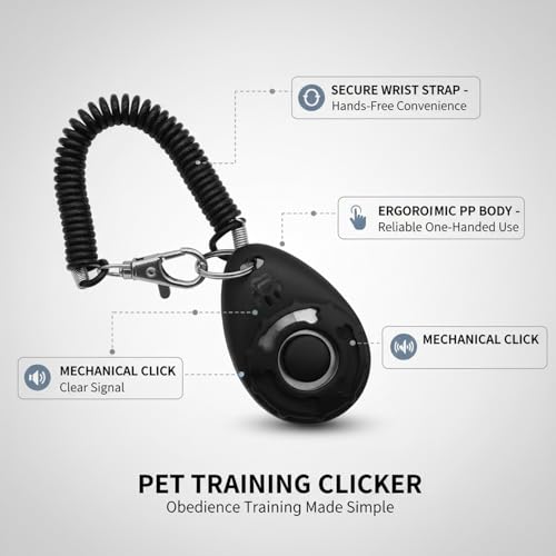 Dog Training Clicker with Wrist Strap - Ergonomic Mechanical Sound Signal for Obedience & Trick Training, Durable PP Plastic (1 Pack) - color: Black