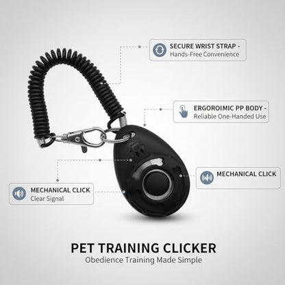 Dog Training Clicker with Wrist Strap - Ergonomic Mechanical Sound Signal for Obedience & Trick Training, Durable PP Plastic (1 Pack) - color: Black
