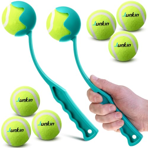 Junkin 2 Pcs 12.6-inch Dog Ball Launcher with 6 Pcs 2.5-inch Tennis Balls Pet Dog Thrower Fetch Toy for Dogs 20-60 lb Outdoor Training Park Backyard Beach