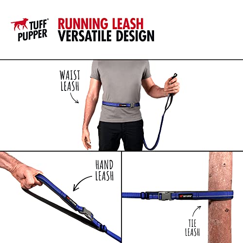 Tuff Pupper Hands Free Bungee Dog Leash | Lightweight for Running Jogging Walking | Adjustable Padded Waist Belt (24-50 inch) | Bungee Stretch 3 to 6 Feet | Strong Ballistic Nylon w/Reflective Strips - color: Blazing Blue