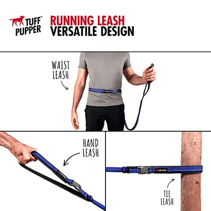 Tuff Pupper Hands Free Bungee Dog Leash | Lightweight for Running Jogging Walking | Adjustable Padded Waist Belt (24-50 inch) | Bungee Stretch 3 to 6 Feet | Strong Ballistic Nylon w/Reflective Strips - color: Blazing Blue