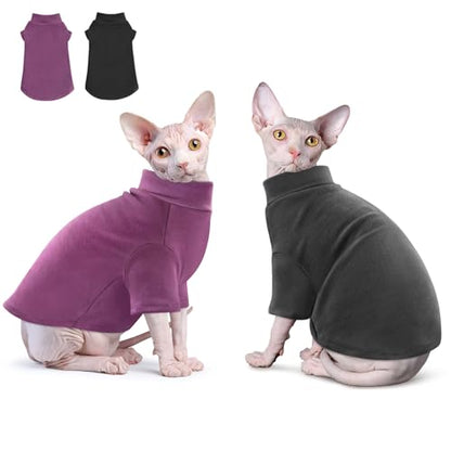 Idepet Sphynx Cats Sweater 2 Pack,Turtleneck Hairless Cat Shirt Soft and Warm Kitten Clothes with Sleeves Pullover Pet Winter Pajamas Jumpsuit for Cat Puppy (Black&Purple, XX-Large) - color: Black&Purple, size: XX-Large
