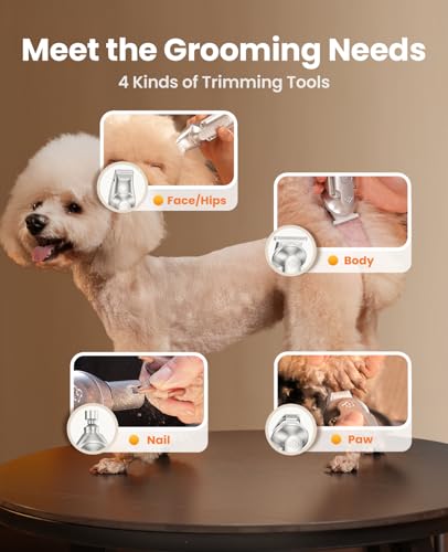 oneisall Small Dog Clippers and Paw Trimmer with Low Noise, 4 - in - 1 Cordless Dog Grooming Kit with 3 - Level Speed Clippers (7000 RPM) for Grooming Thick Hair, Waterproof Shaver for Dogs and Cats | 6000/6500/7000RPM, 3-Speed, 49dB, LED Display, IPX7 Wa
