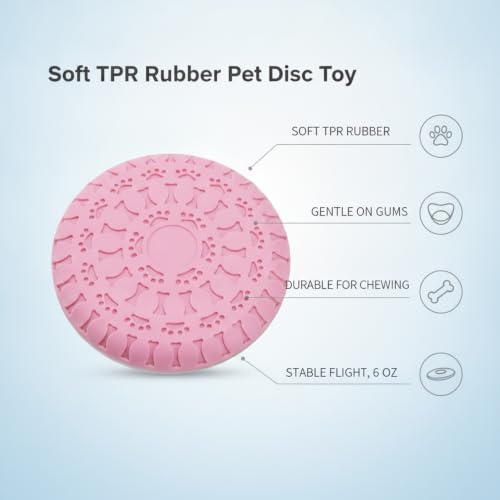 Soft TPR Rubber Dog Disc Toy, Flexible 8.7 Inch Flying Disc for Outdoor Fetch Training - color: Pink