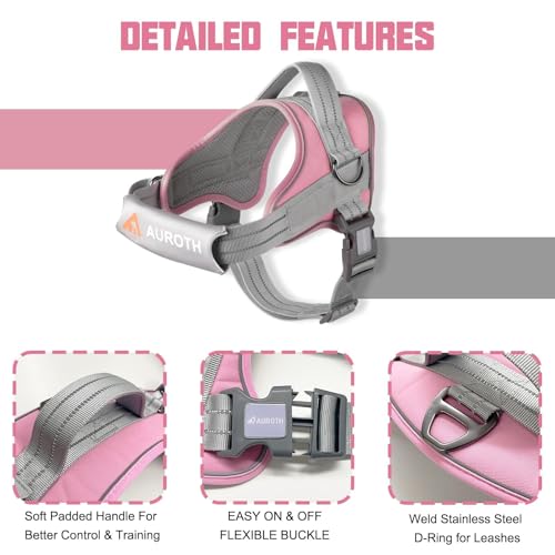 AUROTH Dog Harness and Leash Set, Soft Padded Service Dog Vest with 5.25FT Dog Leash, No Choke, Easy On Pet Vest, Adjustable Reflective No Pull Pet Vest Medium Sized Dog, Easy Walking and Training - color: Pink, size: Medium