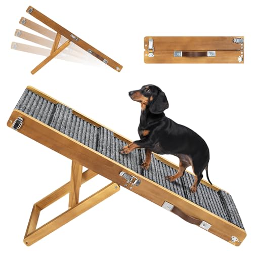 2026 Upgraded Dog Ramp for Couch, Foldable Small Dog Ramp for Sofa, 4 Adjustable Height from 13'' to 21", Portable Stable Pet Step with Non-Slip Pad, Pet Ramps Use for Couch Stairs, Walnut - color: Walnut, size: 80×30cm-for couch