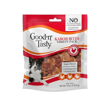 Good 'n' Tasty Kabob Bites Treat for All Dogs, 18 Ounces, Gourmet Dog Treats with Chicken, Duck or Chicken Liver, New Improved Formula for Softer Texture - size: 1.13 Pound (Pack of 1), style: Kabob Bites
