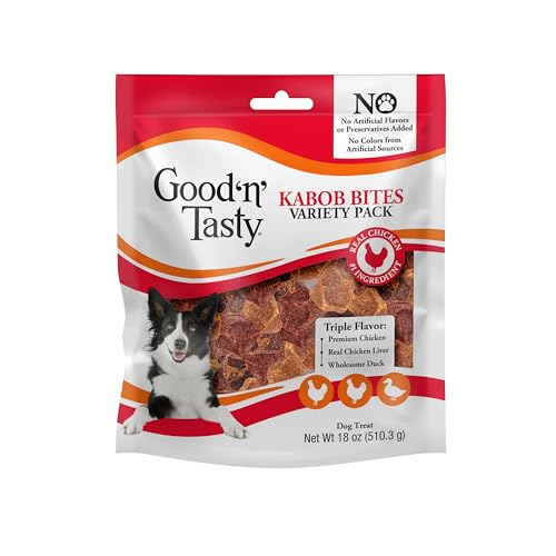Good 'n' Tasty Kabob Bites Treat for All Dogs, 18 Ounces, Gourmet Dog Treats with Chicken, Duck or Chicken Liver, New Improved Formula for Softer Texture - size: 1.13 Pound (Pack of 1), style: Kabob Bites