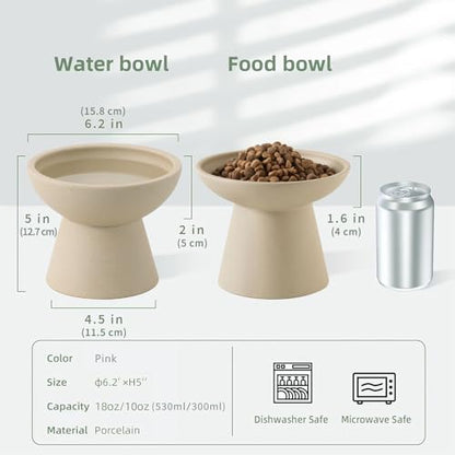 CEEFU 2 Elevated Cat Bowls Extra Wide for Food & Water – Whisker Fatigue, Ceramic Wide Shallow Food Dish, Lead & Cadmium Free, Raised Height for Cats, Pottery Clay (Not Glazed) - color: Pottery Clay