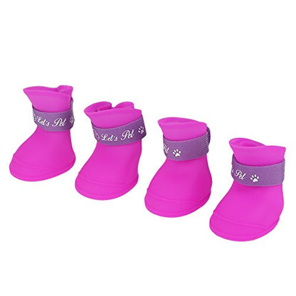 FILFEEL Pet Rain Shoes, Silicone Dog Cute Boots Anti-Slip Protective (L Color)