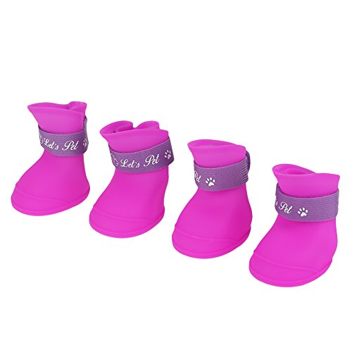 FILFEEL Pet Rain Shoes, Silicone Dog Cute Boots Anti-Slip Protective (L Color)