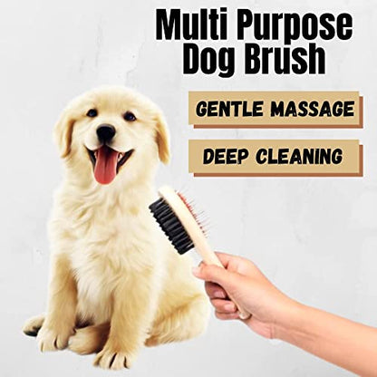 Dog Brush for Grooming Shedding Messaging & Cleaning for Long and Short Haired Dogs, Cats | 2 in 1 Pin & Bristle Soft Pet Hair Double Sided Dog Brush for Cleaning Loose Fur & Dirt (Size Small 17cm)