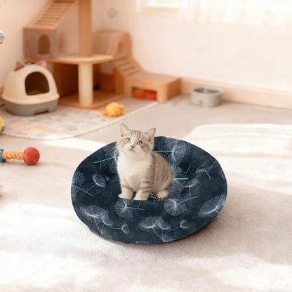 Pet Bed Dandelions Seed Blue Dots Cat Snuggler Soft Winter Cushion, Cozy Round Bolster Nest for Indoor Kittens & Small Pets 15" - size: X-Small