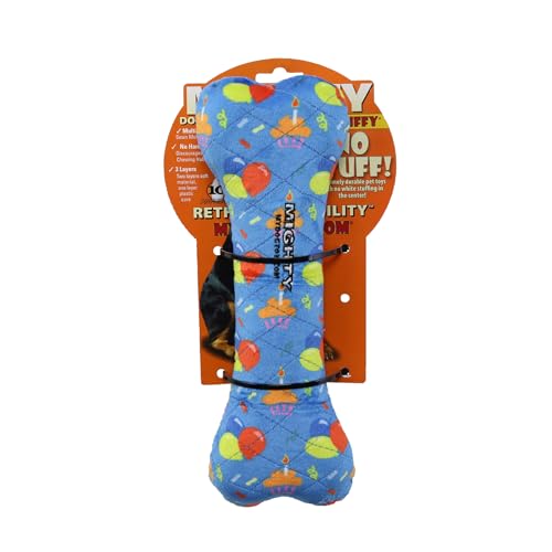 MIGHTY Tuffy 2 Pack Bone Dog Toy: Ultra Durable Plush Toy with Multiple Layers & Reinforced Seams, Washable and Floats, Vinyl Bone & Fleece - color: 2PK Blue Birthday Celebration Bone
