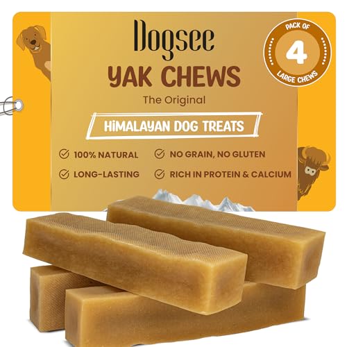 Dogsee Yak Cheese Himalayan Dog Chews 1lb (Large - 4 Bars) .100% Natural, 60% Protein, Dog Treats for Large Breed Dog Chews Long Lasting for Aggressive Chewers High Protein Dental Sticks. - size: Large (Pack of 4)