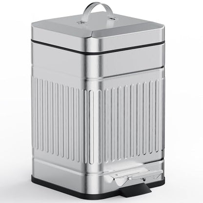 CEROELDA Small Trash Can with Lid-5L/1.3 Gal,Outdoor Dog Poop Garbage Can-Farmhouse Retro Metal Waste Bin w/Step Pedal for Bathroom Bedroom Office-Soft Close-Galvanized Steel… - color: Galvanized steel