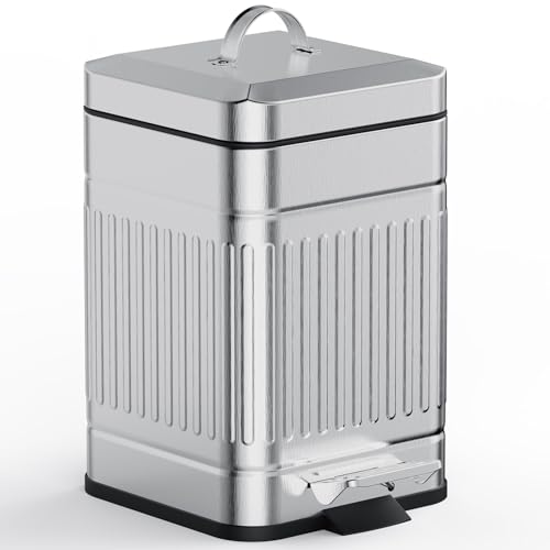 CEROELDA Small Trash Can with Lid-5L/1.3 Gal,Outdoor Dog Poop Garbage Can-Farmhouse Retro Metal Waste Bin w/Step Pedal for Bathroom Bedroom Office-Soft Close-Galvanized Steel… - color: Galvanized steel