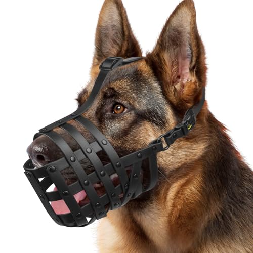 Mayerzon Dog Muzzle for Medium Large Dogs, Humane Basket Muzzle, Soft & Lightweight & Adjustable | Anti Biting Chewing Eating, Suits Training Walks Grooming Vet Visits, Drink & Pant Easily (Black, L) - size: L [Snout Cir:11-12.25"]