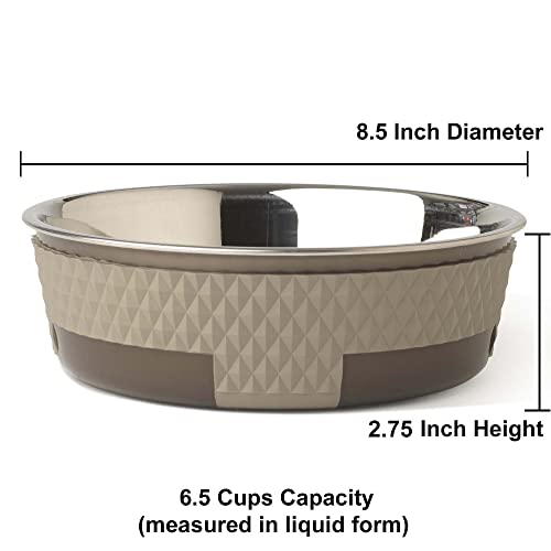 PetRageous 16017 Kona Stainless Steel Non-Slip Dishwasher-Safe Bowl 6.5-Cup 8.5-Inch Diameter 2.75-Inch Tall for Large and Extra Large Dogs and Cats, Brown