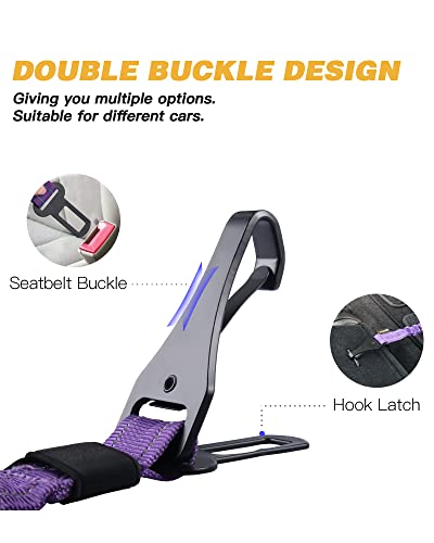 AUBELL Dog Seat Belt for Car,Updated 3-in-1 Adjustable Reflective Bungee Heavy Duty Dog Car Harness Tether with Clip Hook Latch & Buckle,Swivel Zinc Alloy Carabiner,Purple - color: Purple
