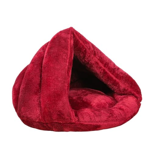 Pet Tent Cave Bed for Small-Medium Dogs & Cats – Thick Fleece Warm Burrow House with Removable Hood | Cozy Igloo Nest for Puppies & Kittens – Soft Cuddler Sleeping Bag(Red) - color: Red
